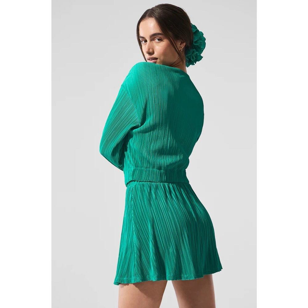 Alo Tennis Skirt Womens NWT Spruce Green Micro Plisse Athletic Pleated Mini Yoga - Picture 4 of 10